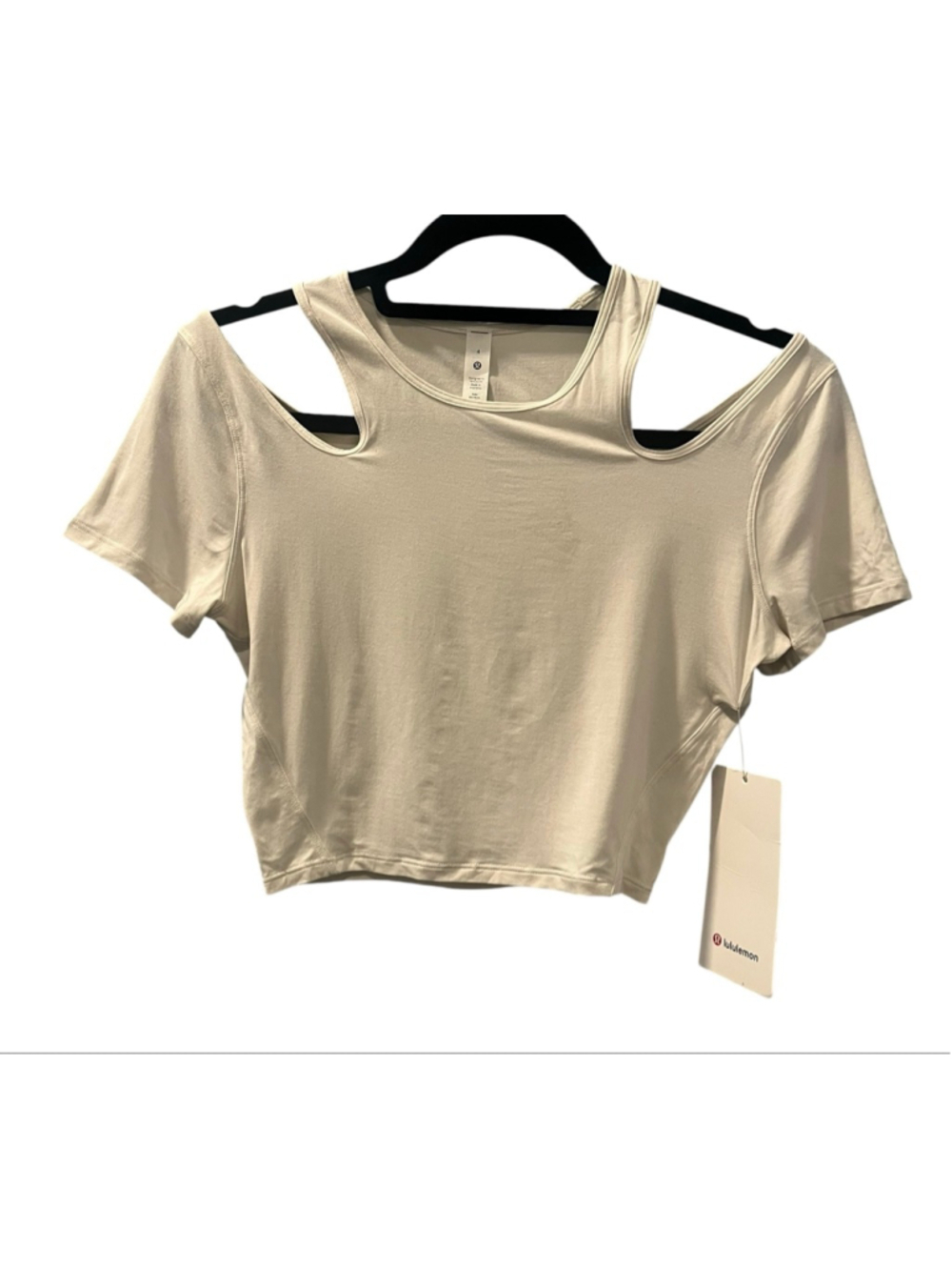 NWT Lululemon Shoulder Cut-Out Yoga T-Shirt Silk Bone Off White Crop Size 4